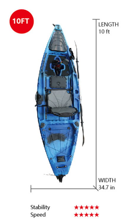 VK-34 ZORAN: 10 foot Pedal Kayak with Single Flap