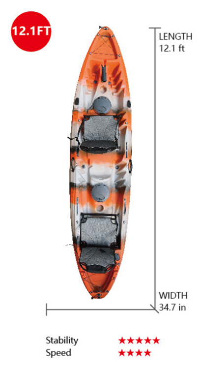 VK-20 HAPPINESS II: 12.1 ft 2+1 Tandem Fishing Kayak
