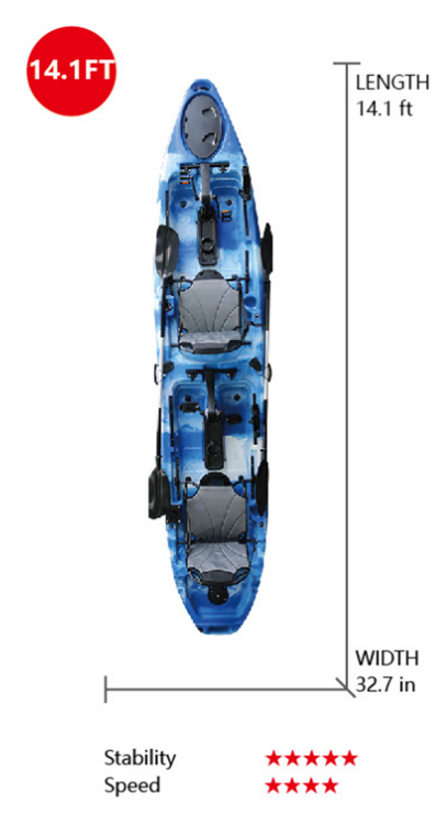 VK-12 ROMANCE: 14.1 ft Double Propeller Tandem Pedal Fishing Kayak