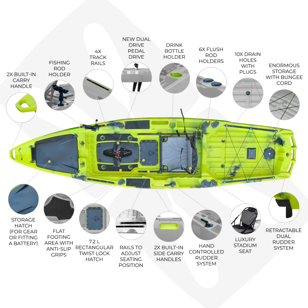 VK-40 HARMAN: 12.8 ft Kayak with Pedal Drive, Two Pedal System Exchange